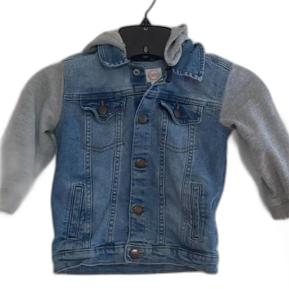 Wonder Nation Denim & Fleece Jacket Unisex Size 3T Removeable Hood Medium Wash
